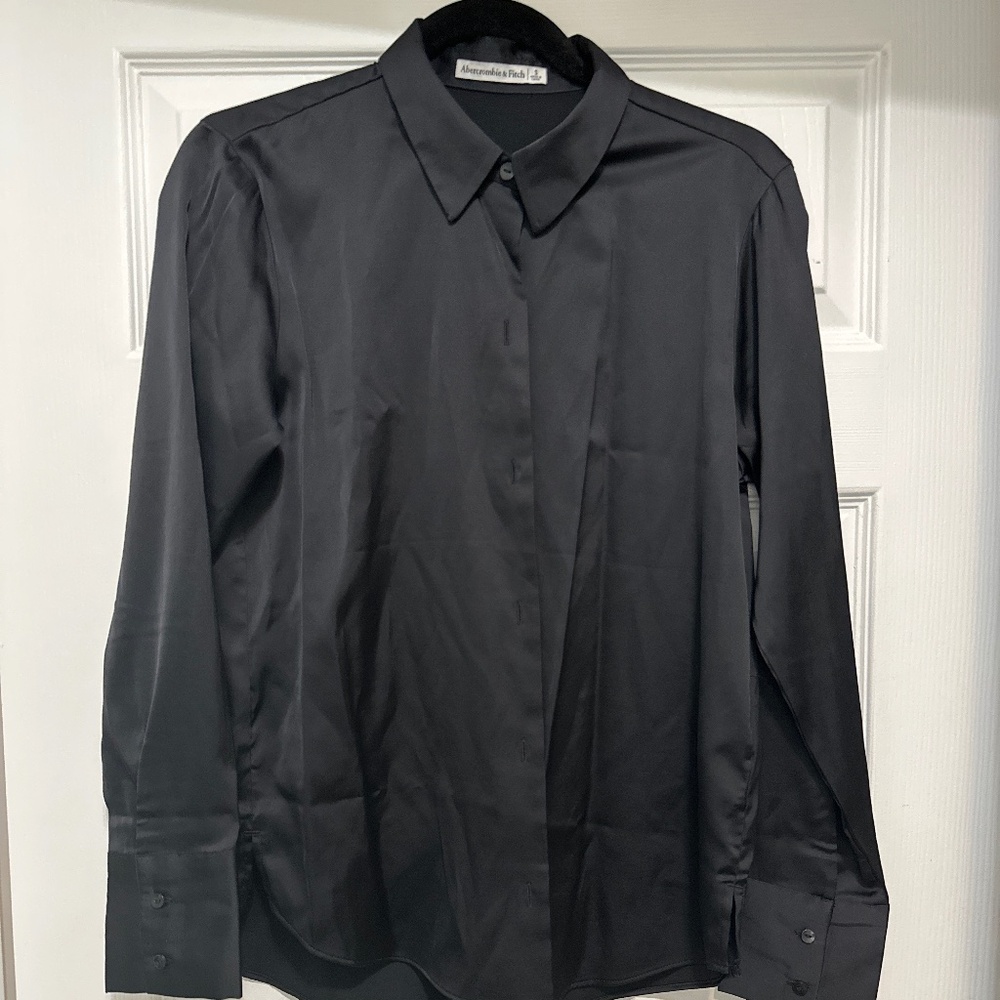 Abercrombie Long-Sleeve Satin Black Button-Up Shirt